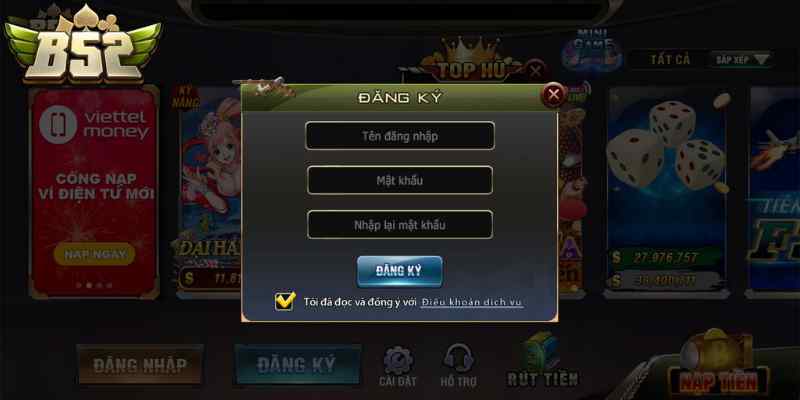 Thực hiện đúng thao tác để đăng ký B52Club