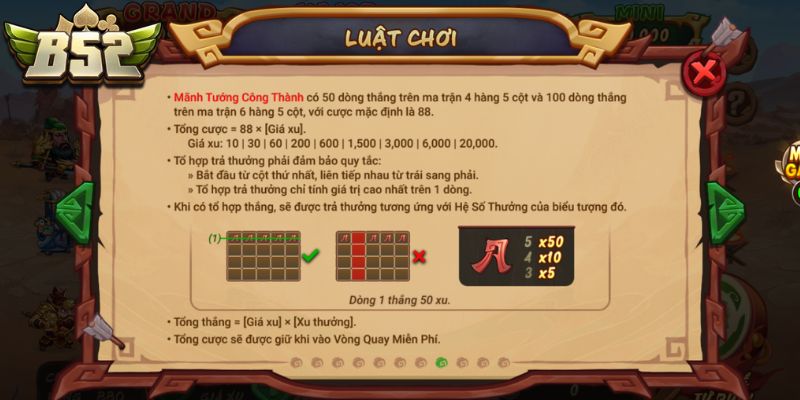 Mở rộng dòng thưởng trong mãnh tướng công thành B52Club 